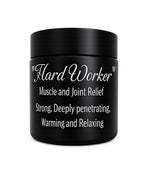 Black Muscle/Joint Relief balm jar with ingredient label on a transparent background.